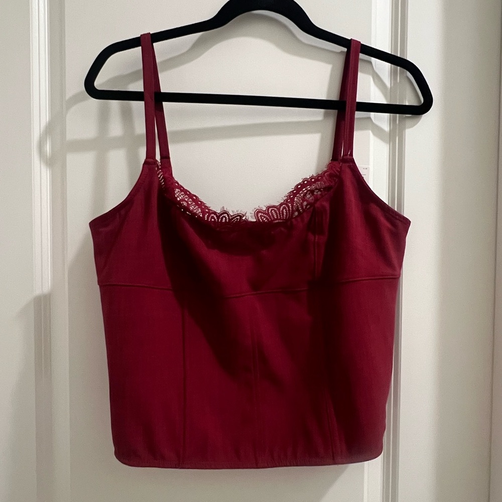 Lyrebird by Anthropologie Structured Lace-Trim Corset - Cherry Wine